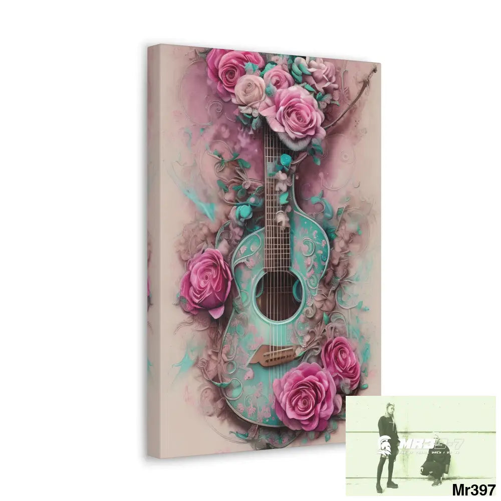 Canvas Gallery Wraps Pink Roses & Guitar Canvas