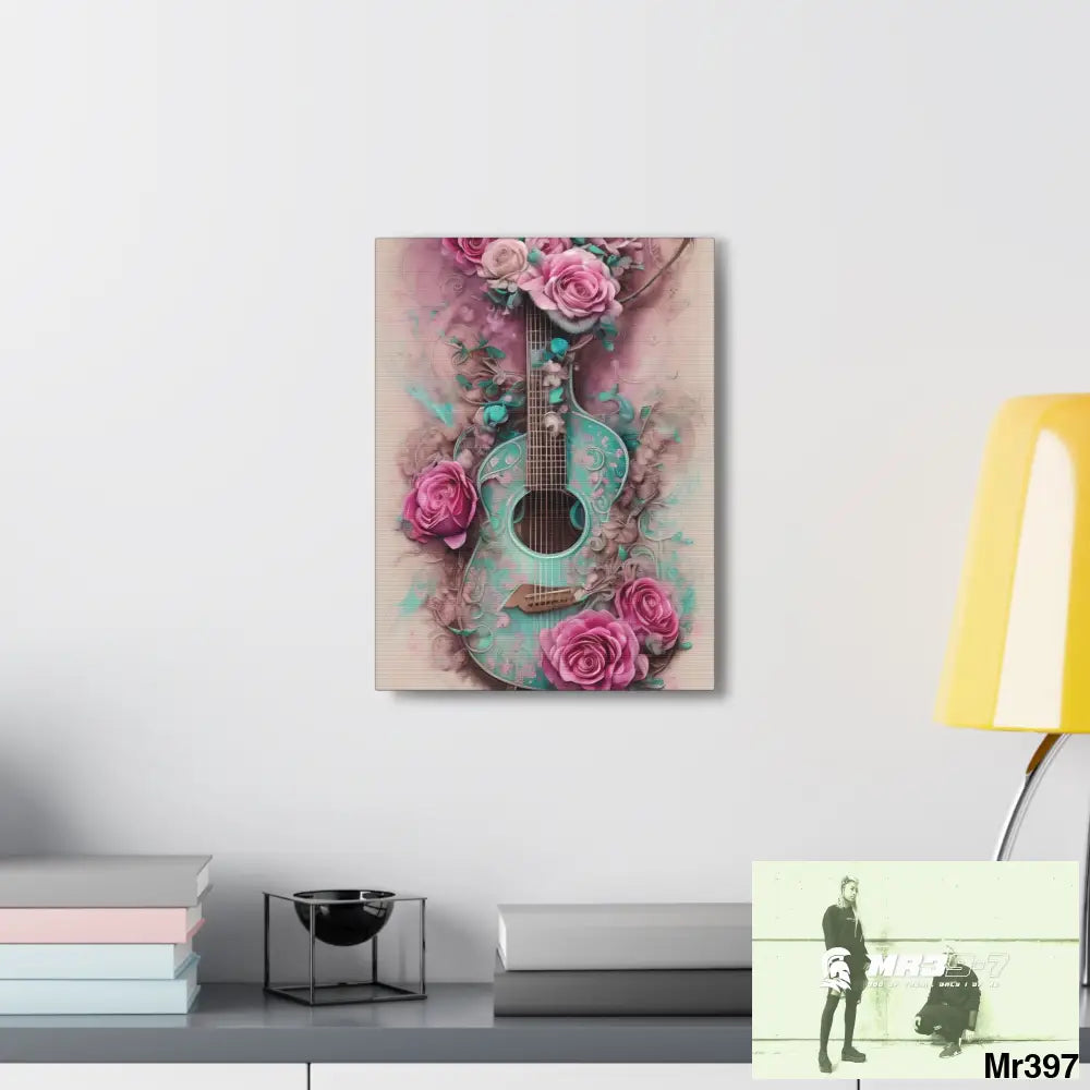 Canvas Gallery Wraps Pink Roses & Guitar Canvas