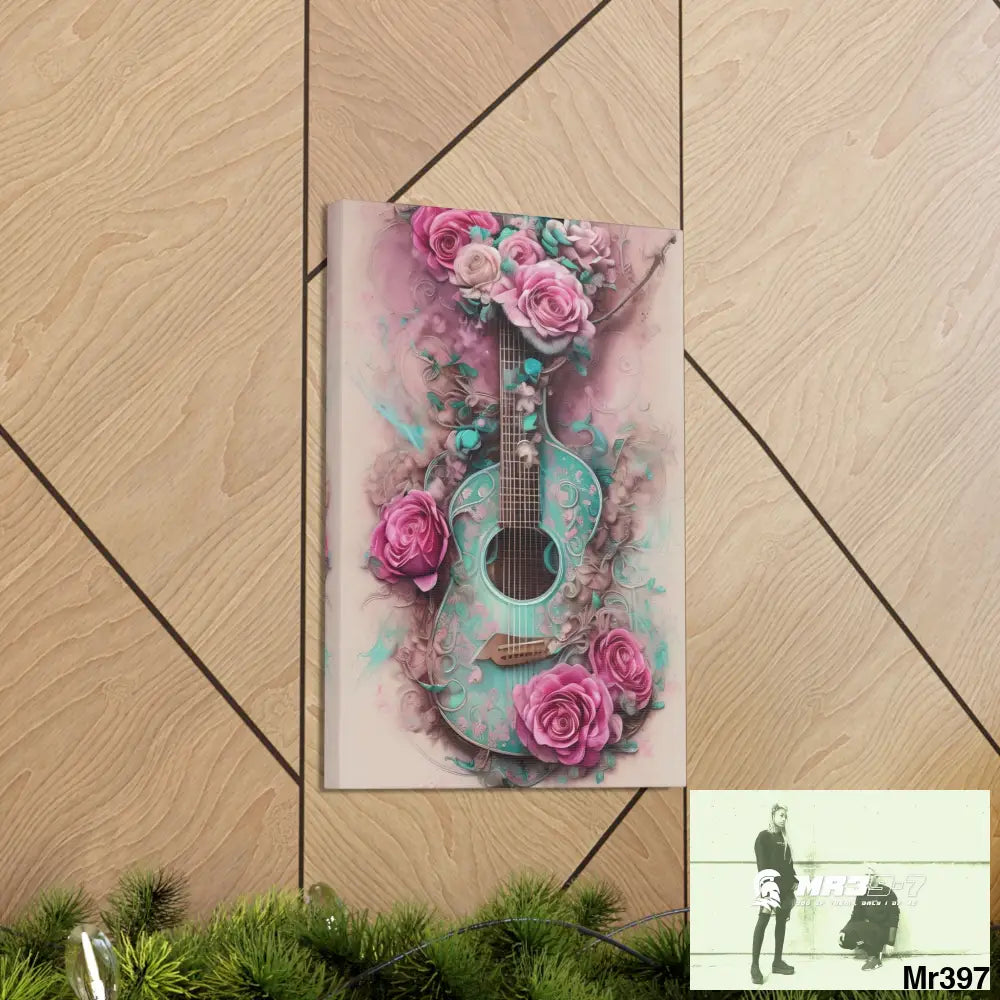 Canvas Gallery Wraps Pink Roses & Guitar Canvas