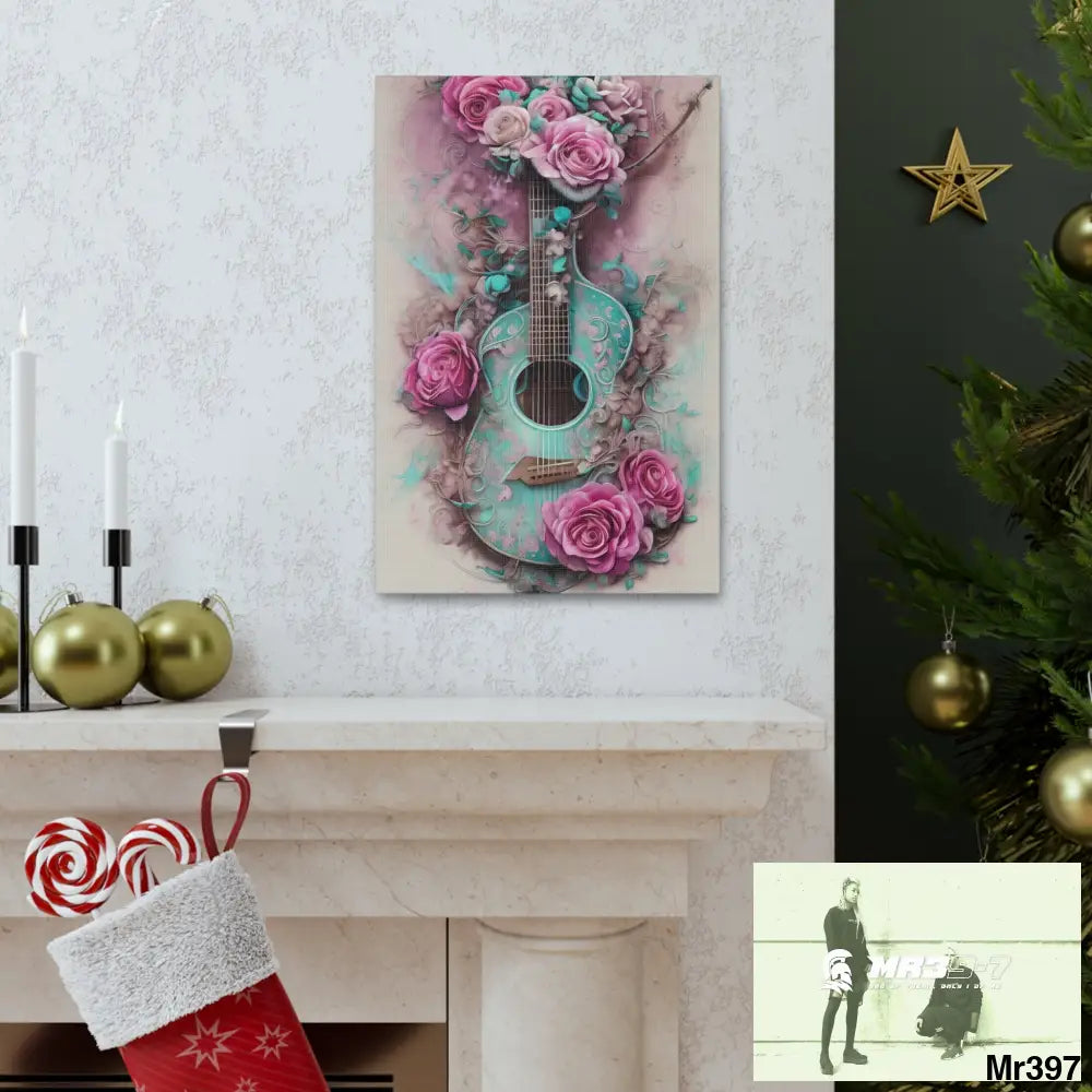 Canvas Gallery Wraps Pink Roses & Guitar Canvas