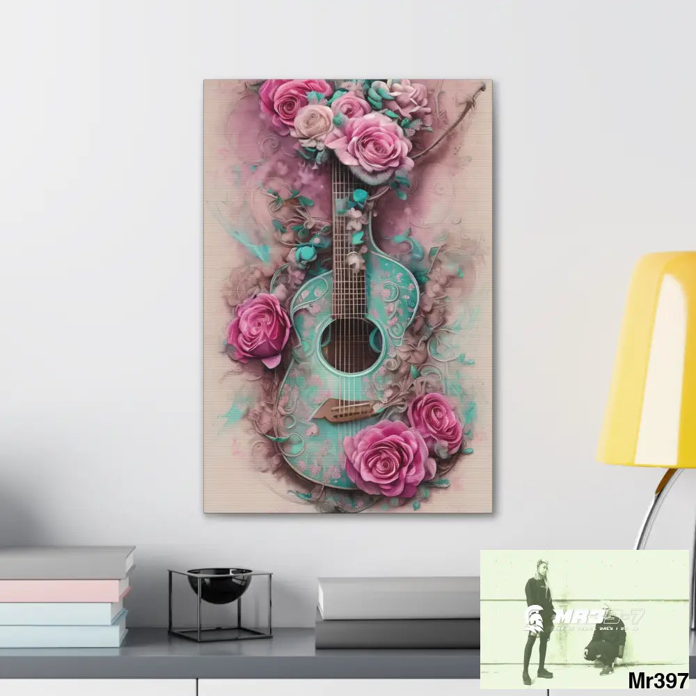 Canvas Gallery Wraps Pink Roses & Guitar Canvas