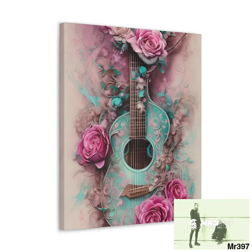 Canvas Gallery Wraps Pink Roses & Guitar Canvas