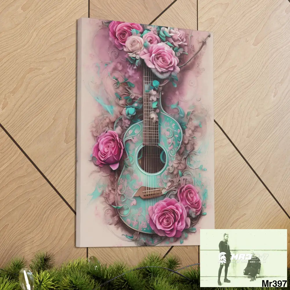 Canvas Gallery Wraps Pink Roses & Guitar Canvas
