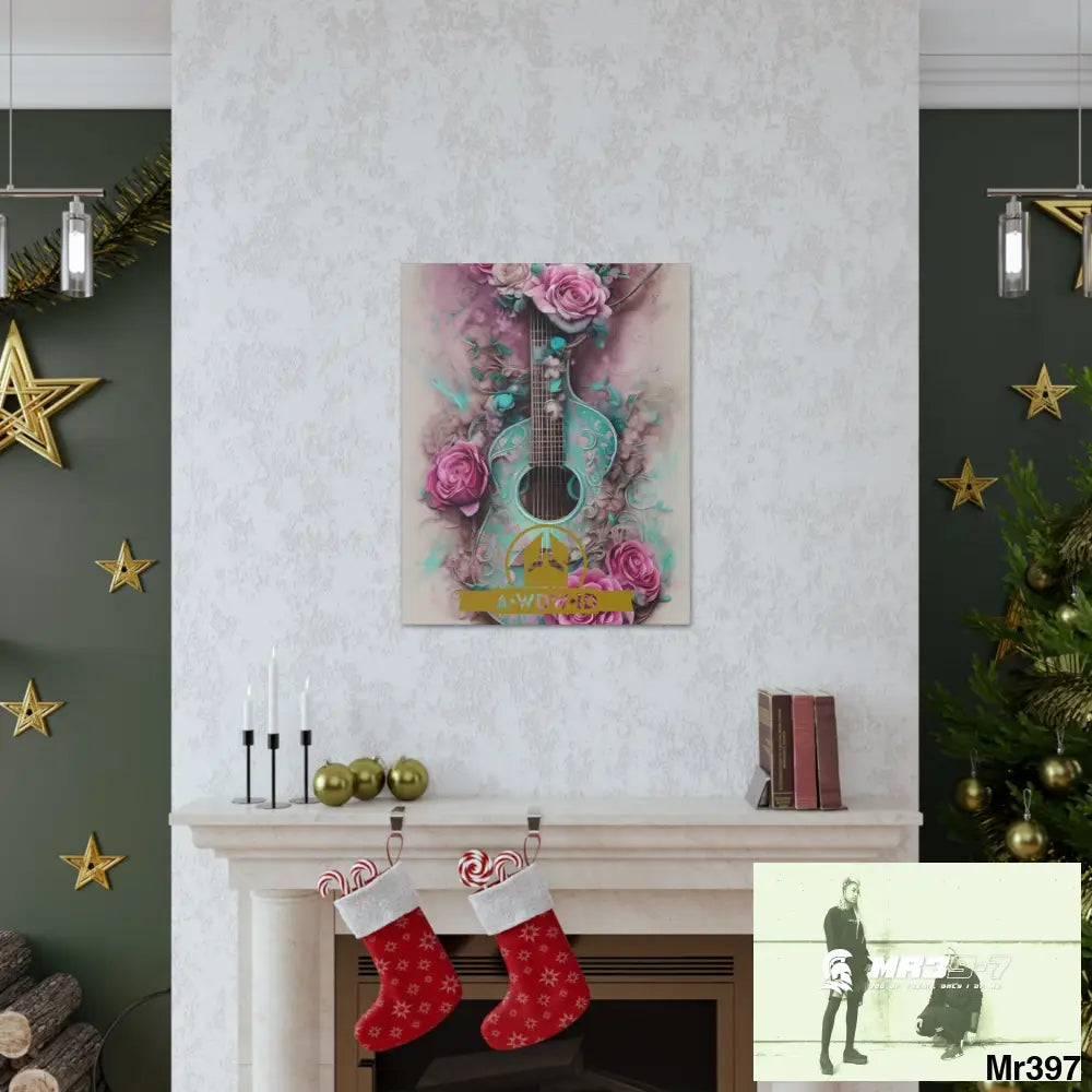 Canvas Gallery WrapsWDW.ID Pink Roses & Guitar Canvas