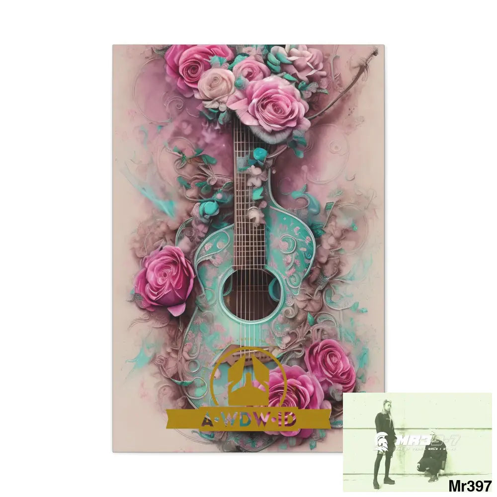 Canvas Gallery WrapsWDW.ID Pink Roses & Guitar 24″ x 36″ / Premium Gallery Wraps (1.25″) Canvas