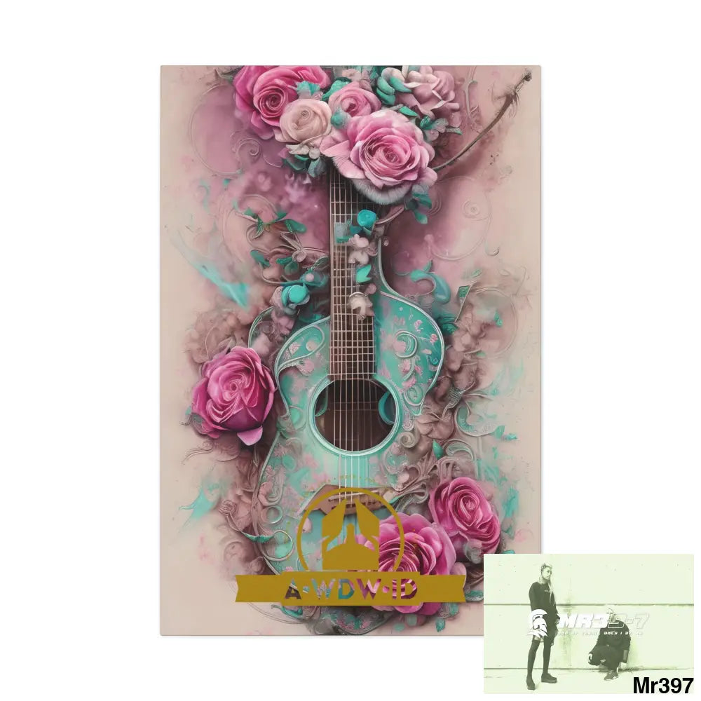 Canvas Gallery WrapsWDW.ID Pink Roses & Guitar 32″ x 48″ / Premium Gallery Wraps (1.25″) Canvas