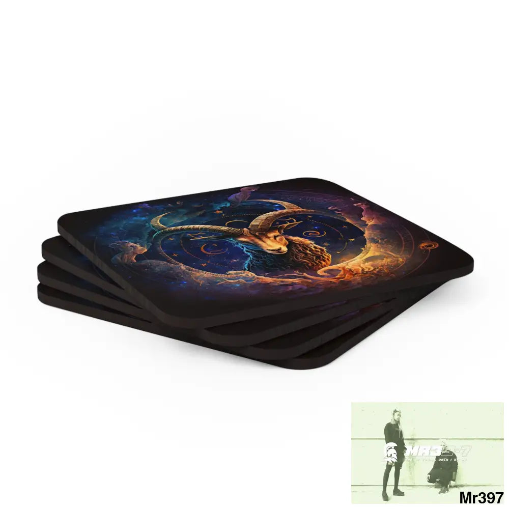 Capricorn Zodiac Coaster Set Cork / 3.75’’ × 3.75’’ / Square Home Decor