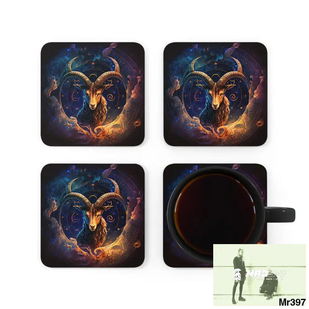 Capricorn Zodiac Coaster Set Cork / 3.75’’ × 3.75’’ / Square Home Decor