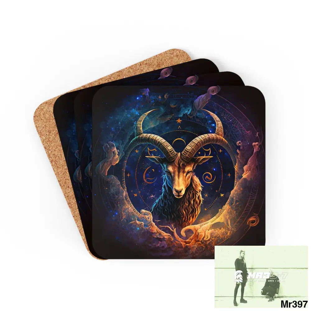 Capricorn Zodiac Coaster Set Cork / 3.75’’ × 3.75’’ / Square Home Decor