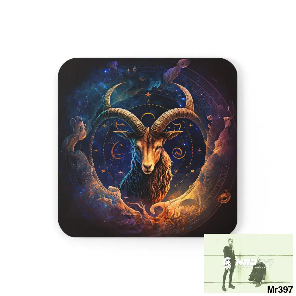 Capricorn Zodiac Coaster Set Cork / 3.75’’ × 3.75’’ / Square Home Decor