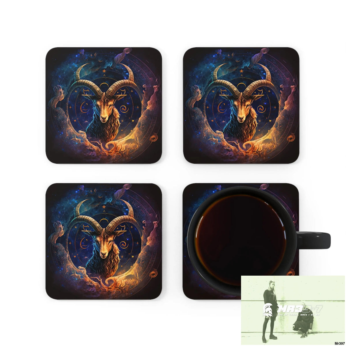 Capricorn Zodiac Coaster Set Cork / 3.75’’ × 3.75’’ / Square Home Decor
