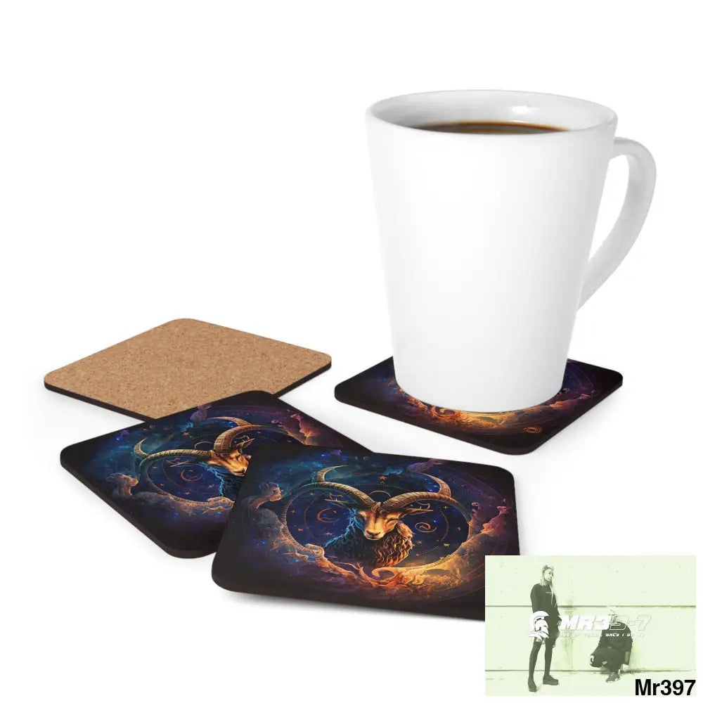 Capricorn Zodiac Coaster Set Cork / 3.75’’ × 3.75’’ / Square Home Decor