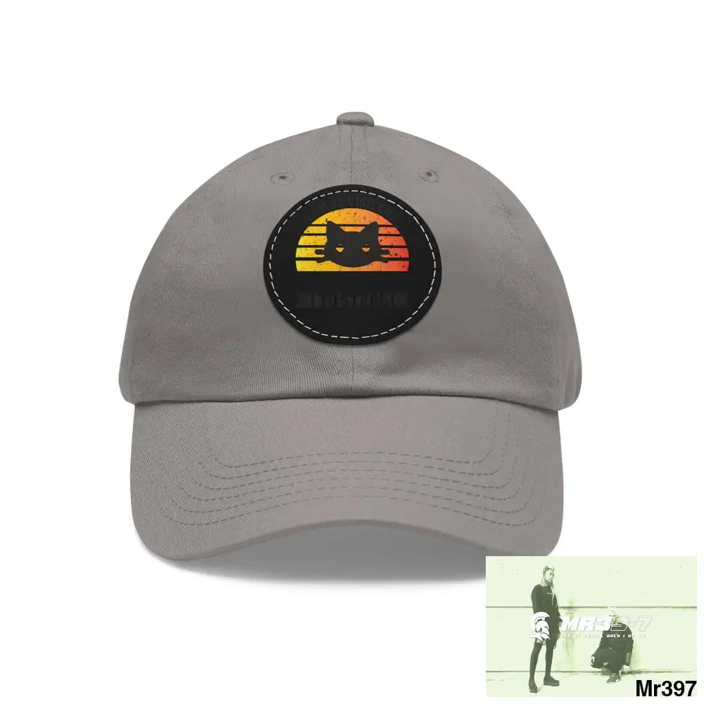 Cat got the cream Dad Hat with Leather Patch (Round) Grey / Black patch / Circle / One size Hats
