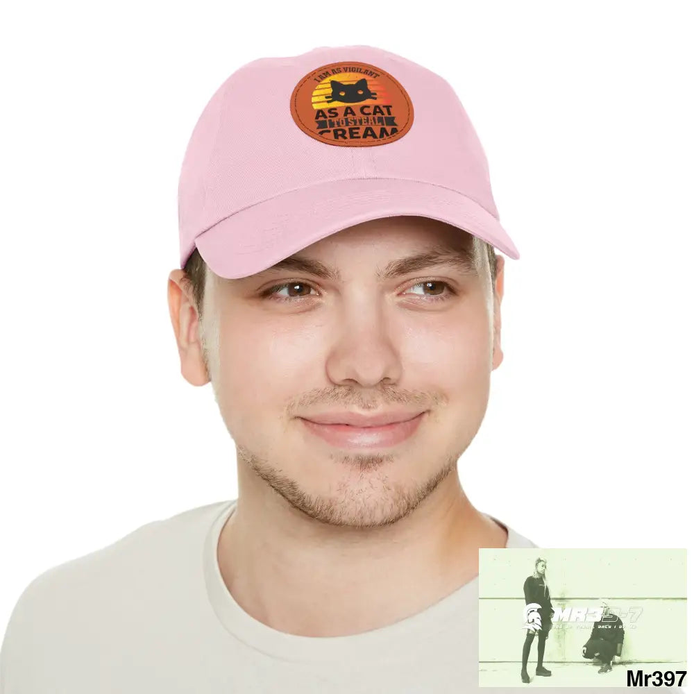 Cat got the cream Dad Hat with Leather Patch (Round) Hats