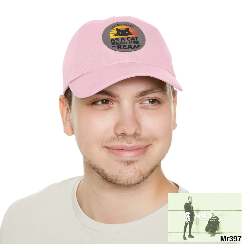 Cat got the cream Dad Hat with Leather Patch (Round) Hats