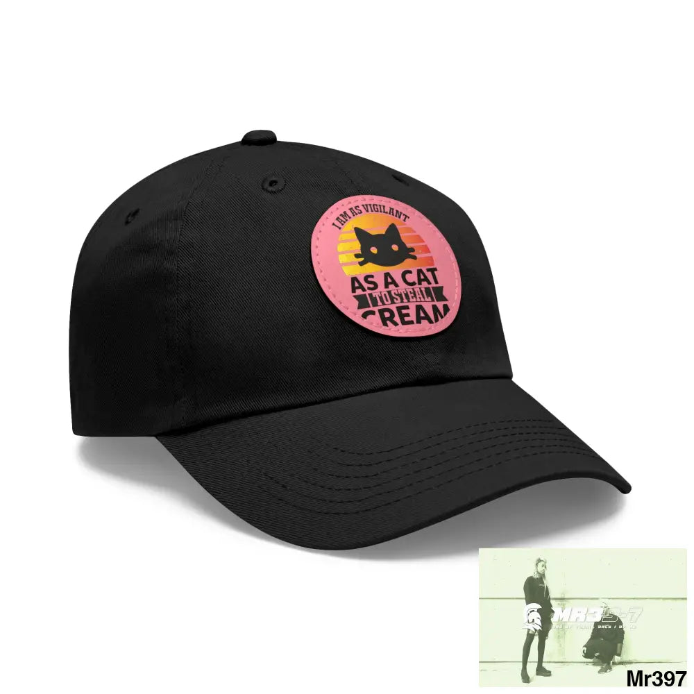 Cat got the cream Dad Hat with Leather Patch (Round) Hats