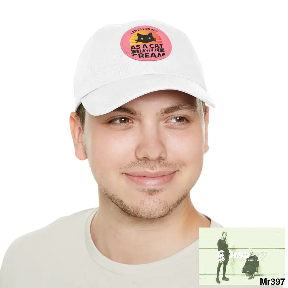 Cat got the cream Dad Hat with Leather Patch (Round) Hats