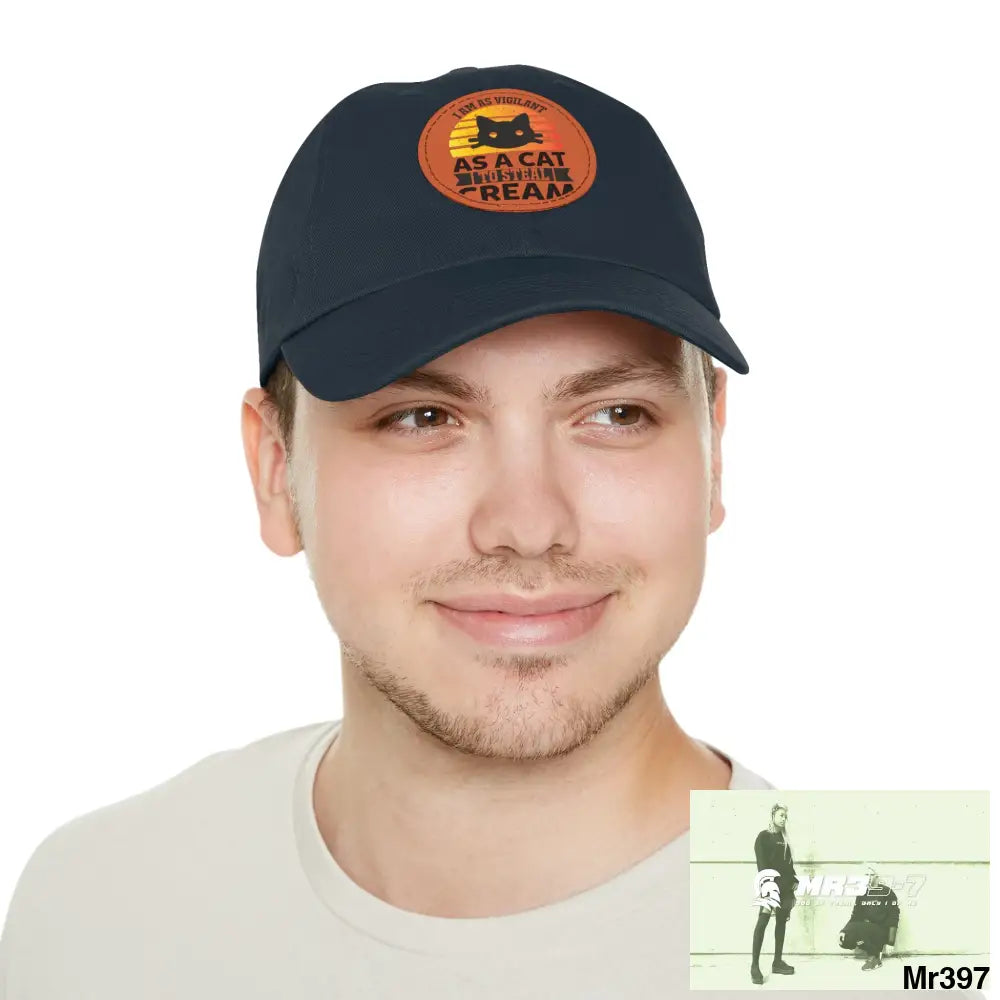 Cat got the cream Dad Hat with Leather Patch (Round) Hats