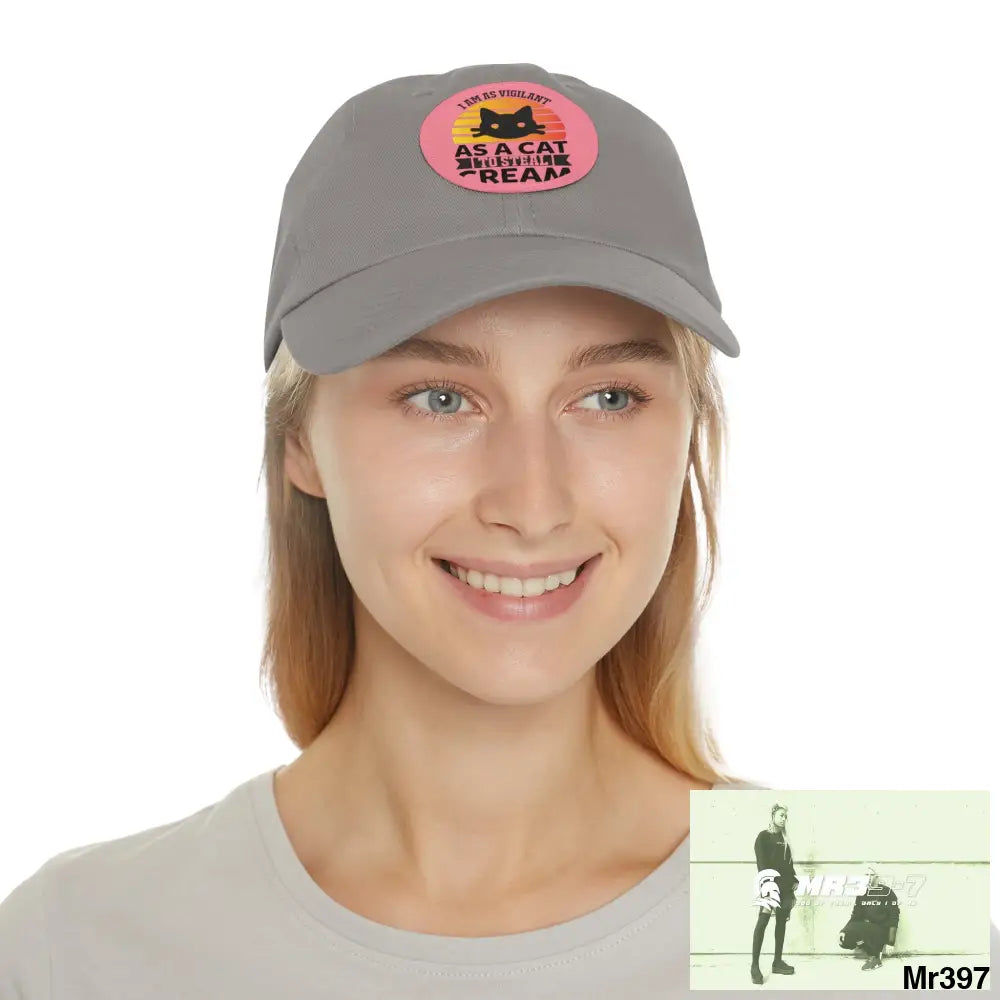 Cat got the cream Dad Hat with Leather Patch (Round) Hats