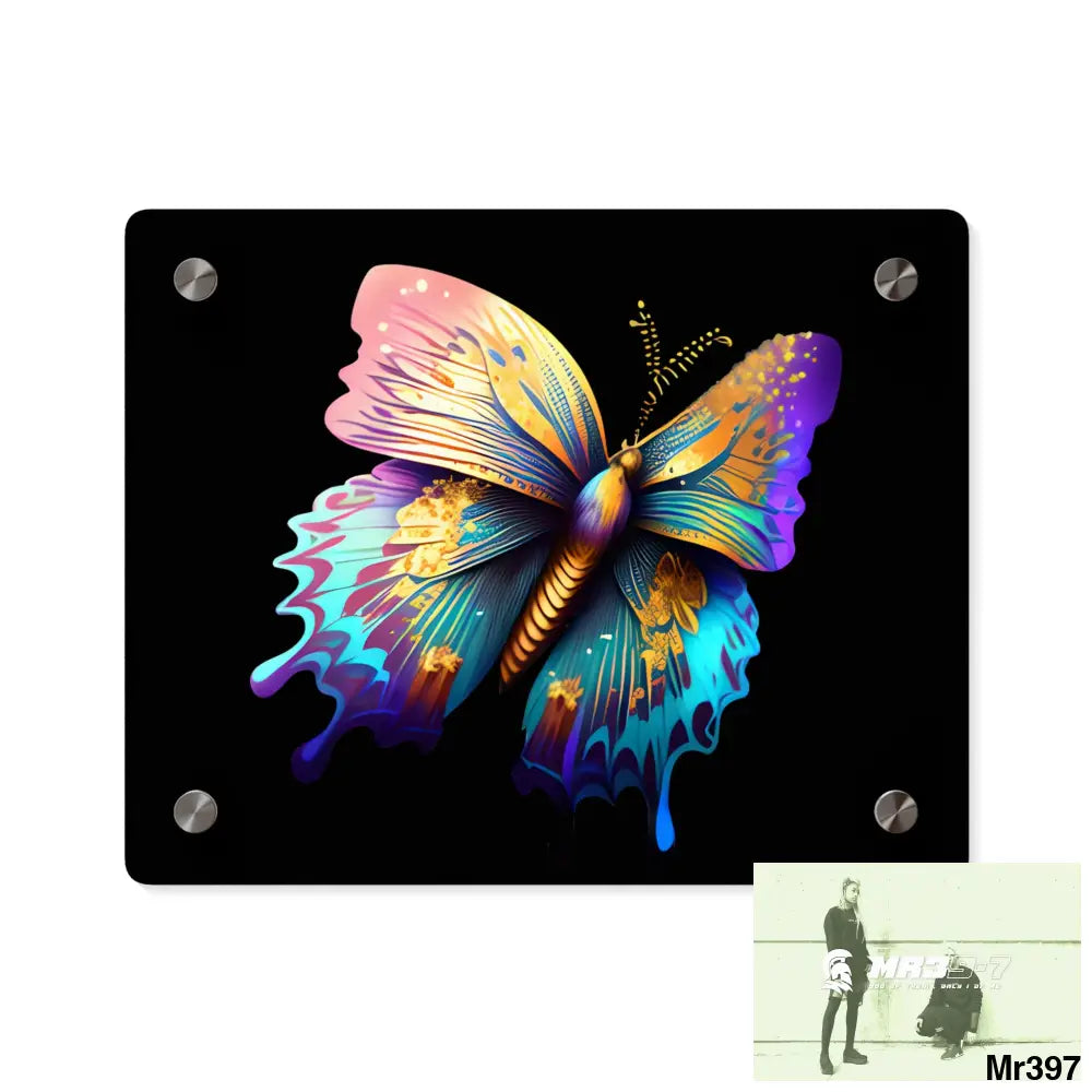 Colorful Butterfly with Gold Glitter Acrylic Wall Art Panels 10″ x 8″ (Horizontal) / 0.25’’ Home Decor