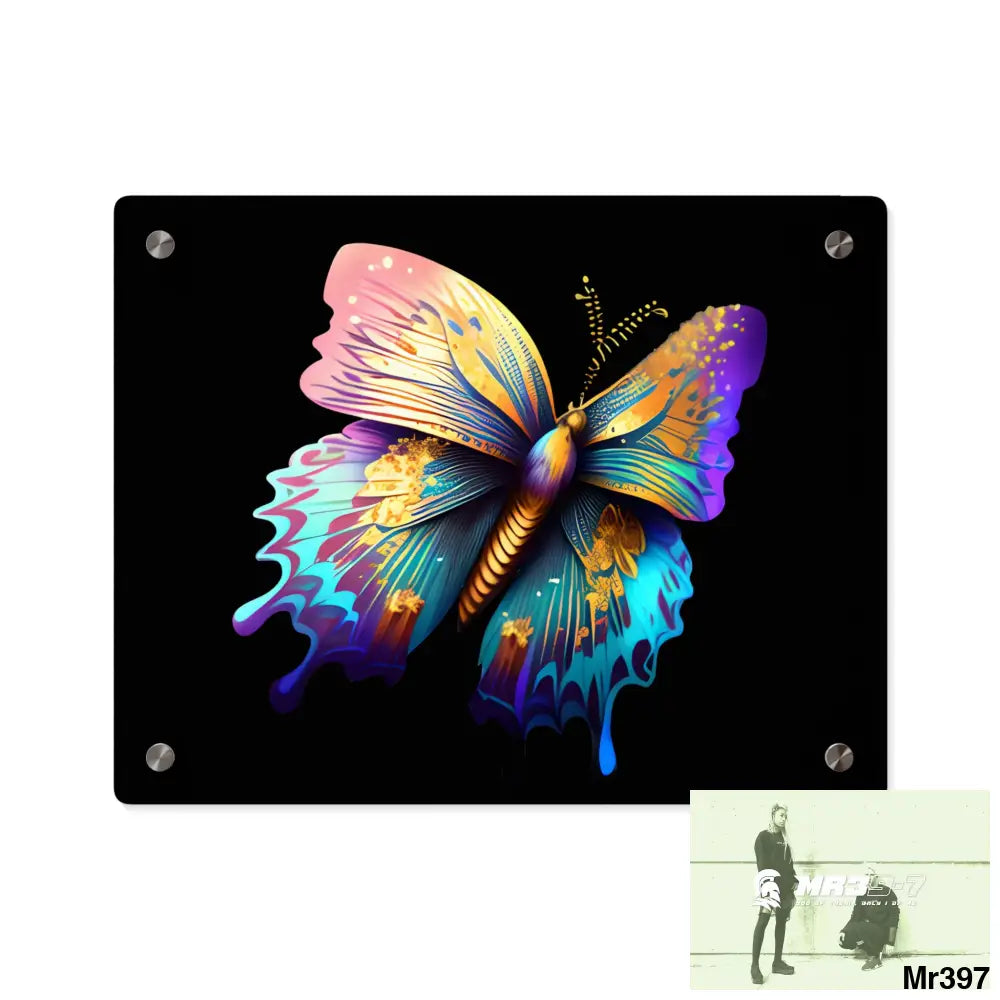 Colorful Butterfly with Gold Glitter Acrylic Wall Art Panels 14″ x 11″ (Horizontal) / 0.25’’ Home Decor