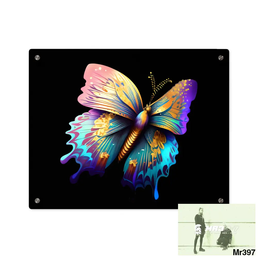 Colorful Butterfly with Gold Glitter Acrylic Wall Art Panels 20″ x 16″ (Horizontal) / 0.25’’ Home Decor