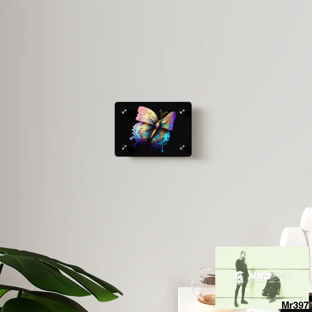 Colorful Butterfly with Gold Glitter Acrylic Wall Art Panels 7’’ x 5’’ (Horizontal) / 0.25’’ Home Decor