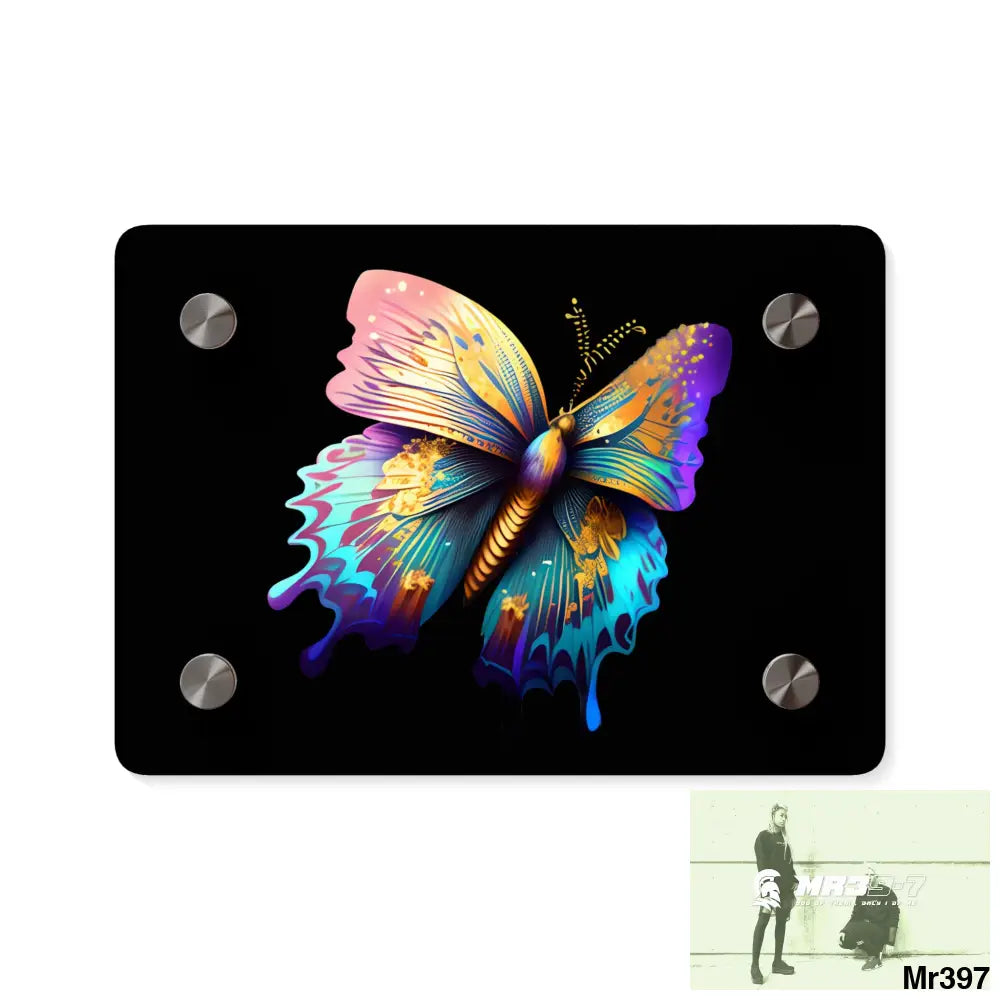Colorful Butterfly with Gold Glitter Acrylic Wall Art Panels 7’’ x 5’’ (Horizontal) / 0.25’’ Home Decor