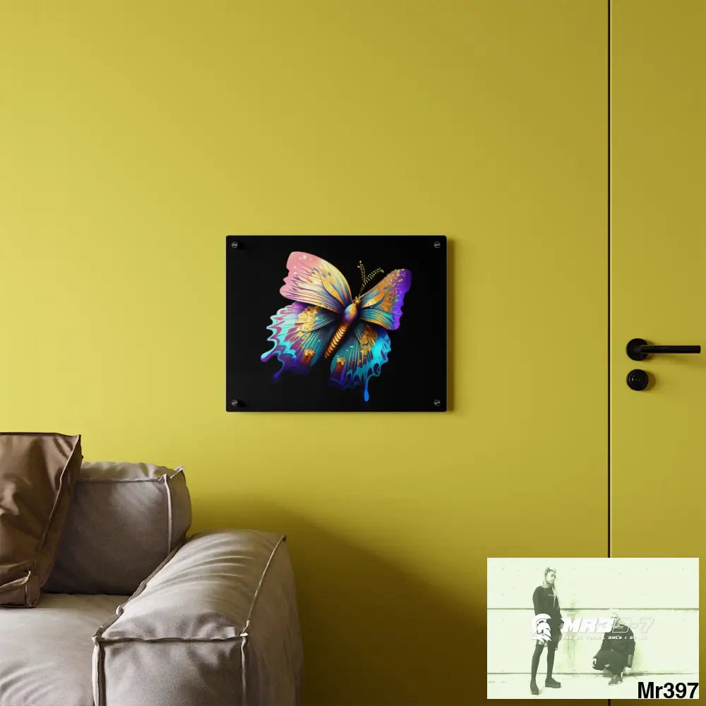 Colorful Butterfly with Gold Glitter Acrylic Wall Art Panels Home Decor