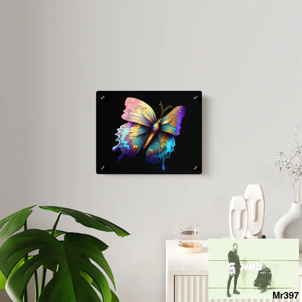Colorful Butterfly with Gold Glitter Acrylic Wall Art Panels Home Decor