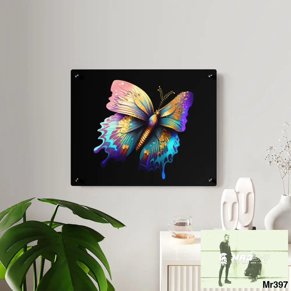 Colorful Butterfly with Gold Glitter Acrylic Wall Art Panels Home Decor
