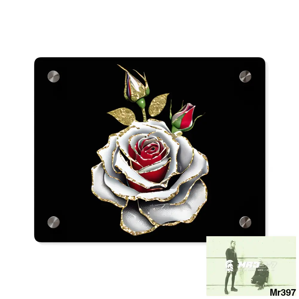 Colorful Rose with Gold Glitter Acrylic Wall Art Panels 10″ x 8″ (Horizontal) / 0.25’’ Home Decor