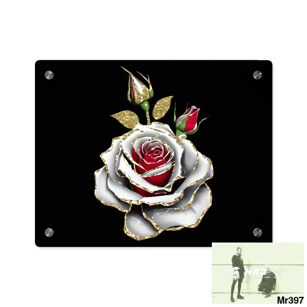 Colorful Rose with Gold Glitter Acrylic Wall Art Panels 14″ x 11″ (Horizontal) / 0.25’’ Home Decor