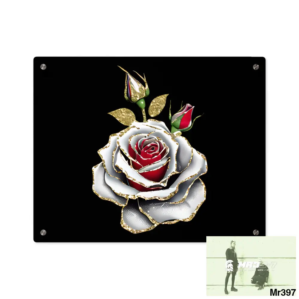 Colorful Rose with Gold Glitter Acrylic Wall Art Panels 20″ x 16″ (Horizontal) / 0.25’’ Home Decor