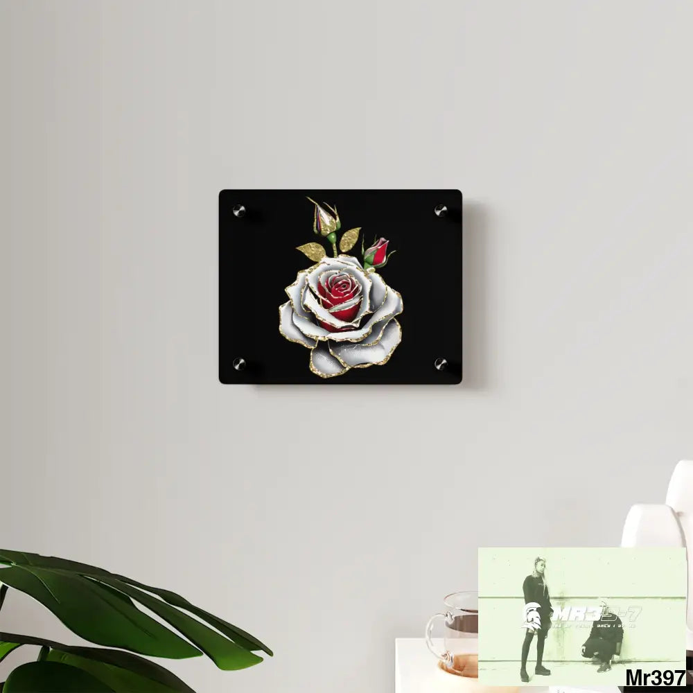 Colorful Rose with Gold Glitter Acrylic Wall Art Panels Home Decor