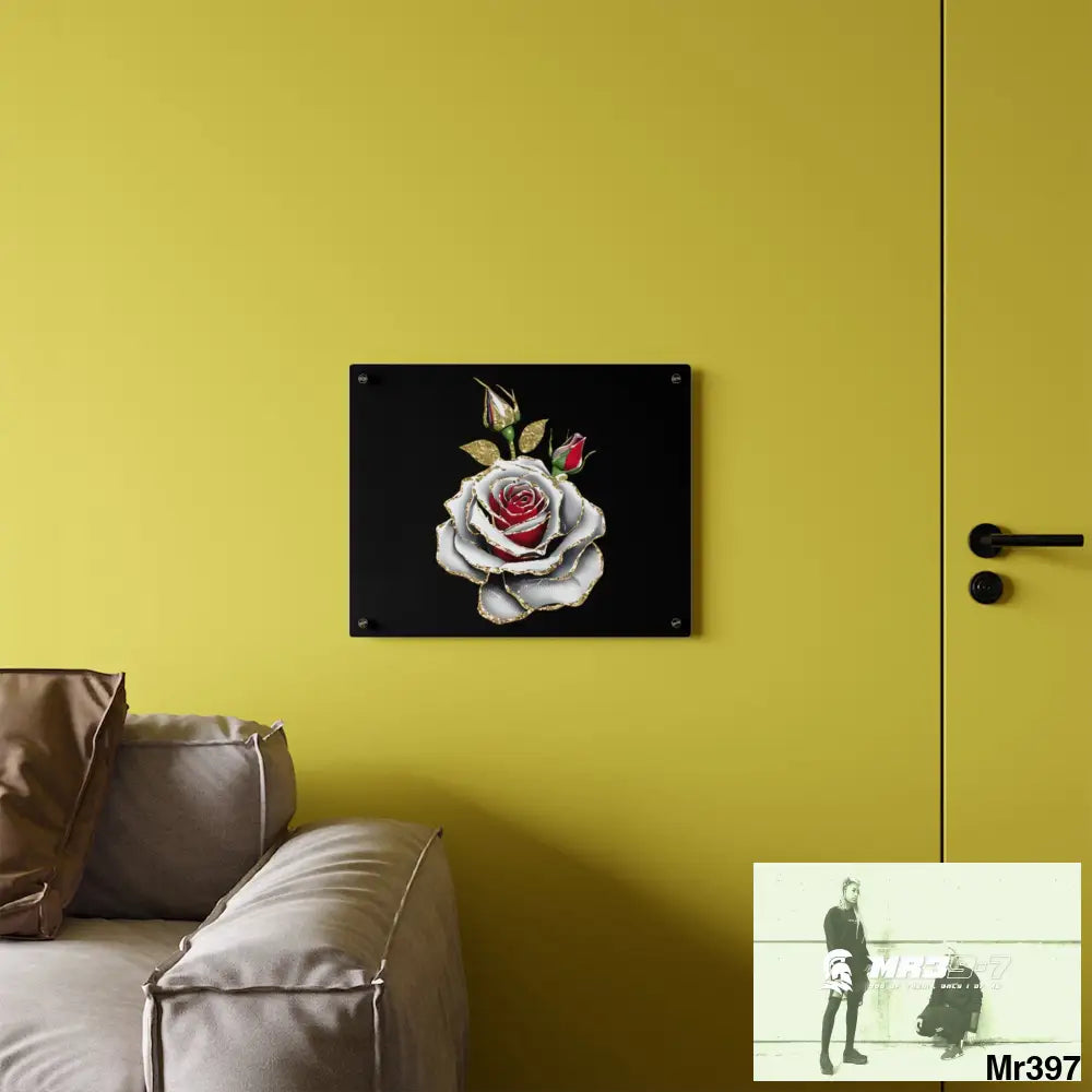 Colorful Rose with Gold Glitter Acrylic Wall Art Panels Home Decor