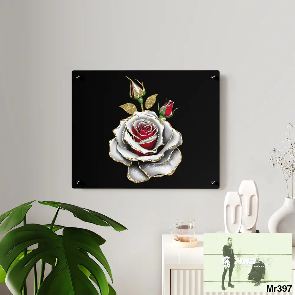 Colorful Rose with Gold Glitter Acrylic Wall Art Panels Home Decor