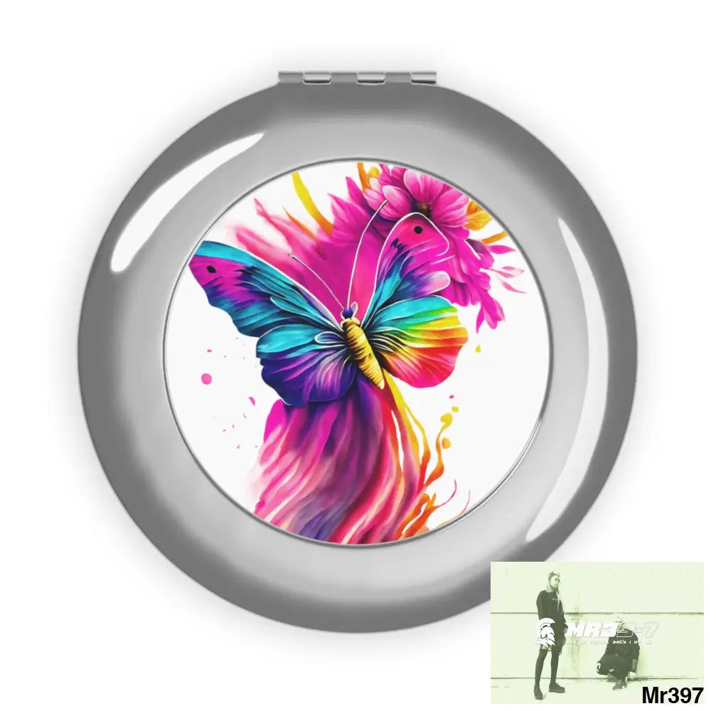 Colourful Butterfly in mid flight Compact Travel Mirror Silver / Glossy / One size Accessories
