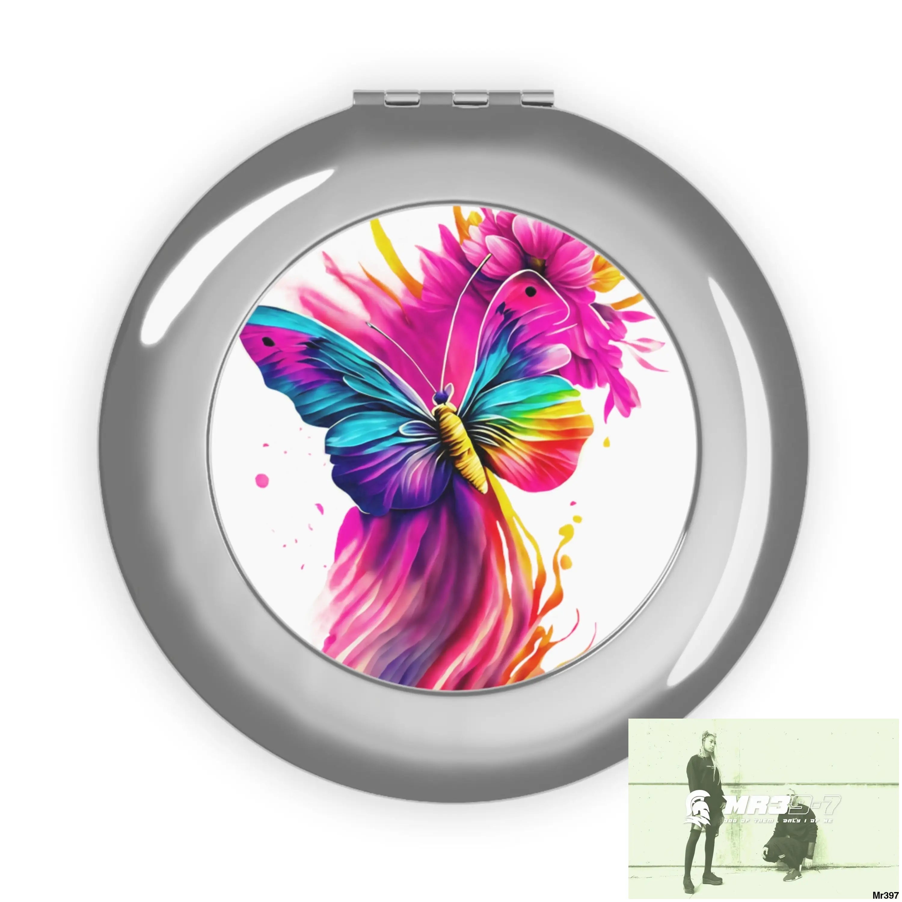 Colourful Butterfly in mid flight Compact Travel Mirror Silver / Glossy / One size Accessories