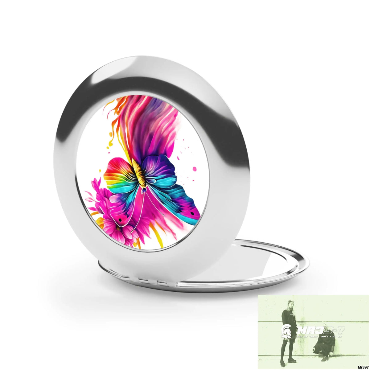 Colourful Butterfly in mid flight Compact Travel Mirror Silver / Glossy / One size Accessories