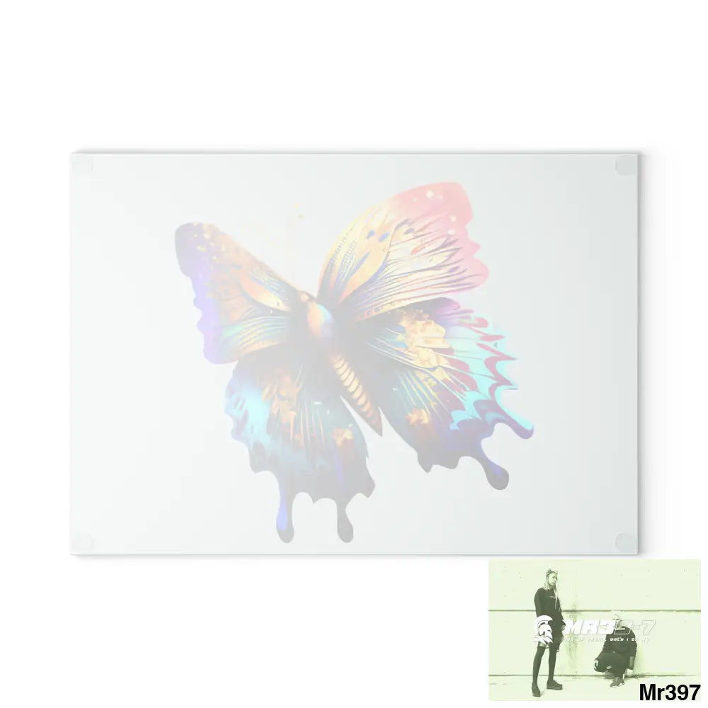Colourful Butterfly with gold glitter Glass Cutting Board Home Decor