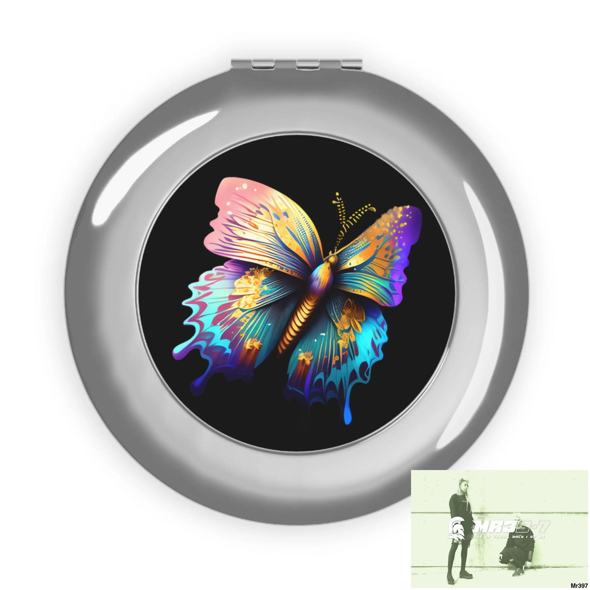 Colourful Butterly with Gold glitter Compact Travel Mirror Silver / Glossy / One size Accessories
