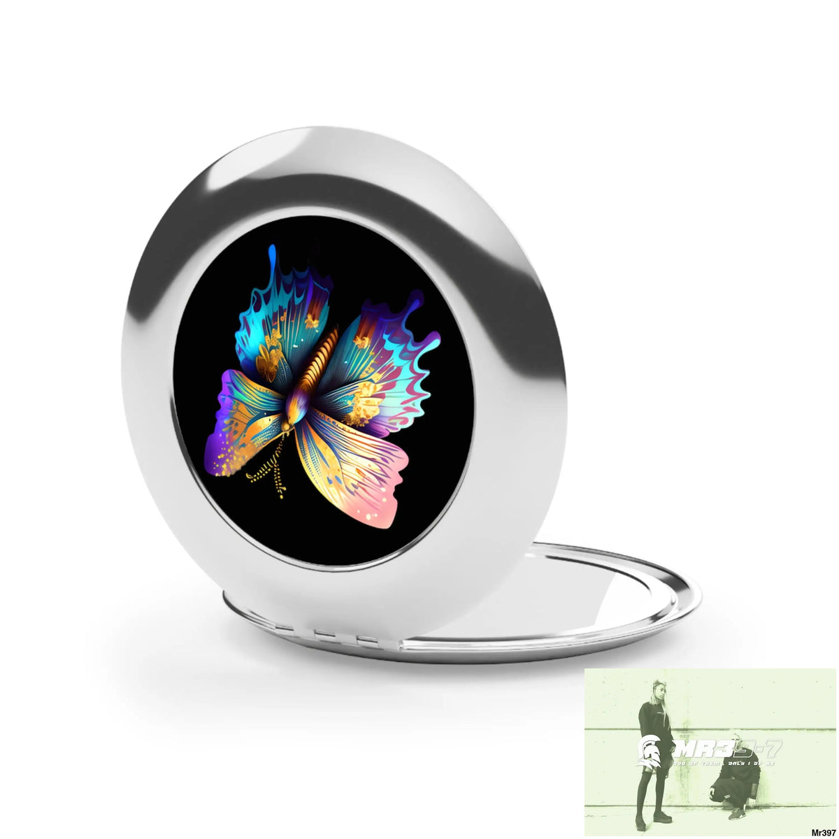 Colourful Butterly with Gold glitter Compact Travel Mirror Silver / Glossy / One size Accessories