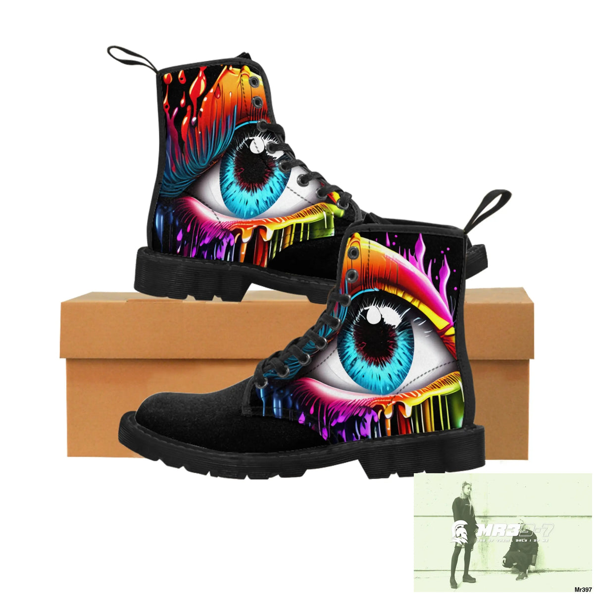 Colourful dripping eye Women’s Canvas Boots US 6.5 / Black sole Shoes
