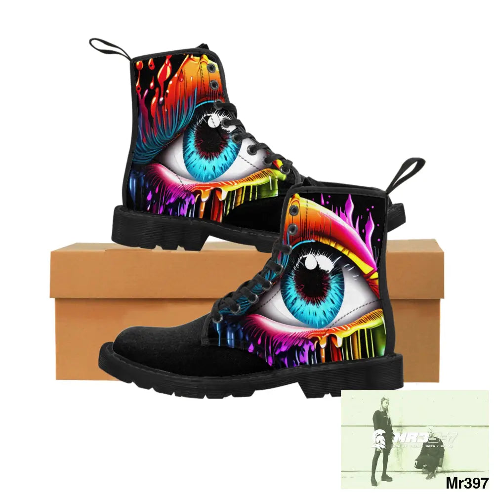 Colourful dripping eye Women’s Canvas Boots US 6.5 / Black sole Shoes