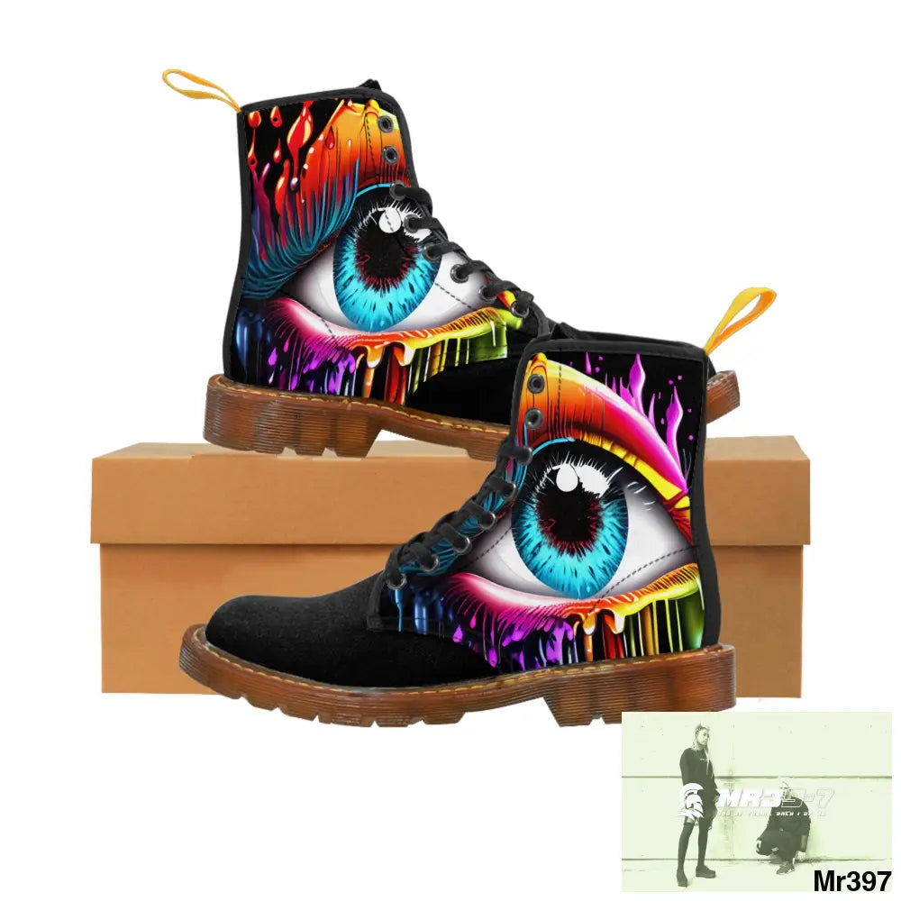 Colourful dripping eye Women’s Canvas Boots US 6.5 / Brown sole Shoes