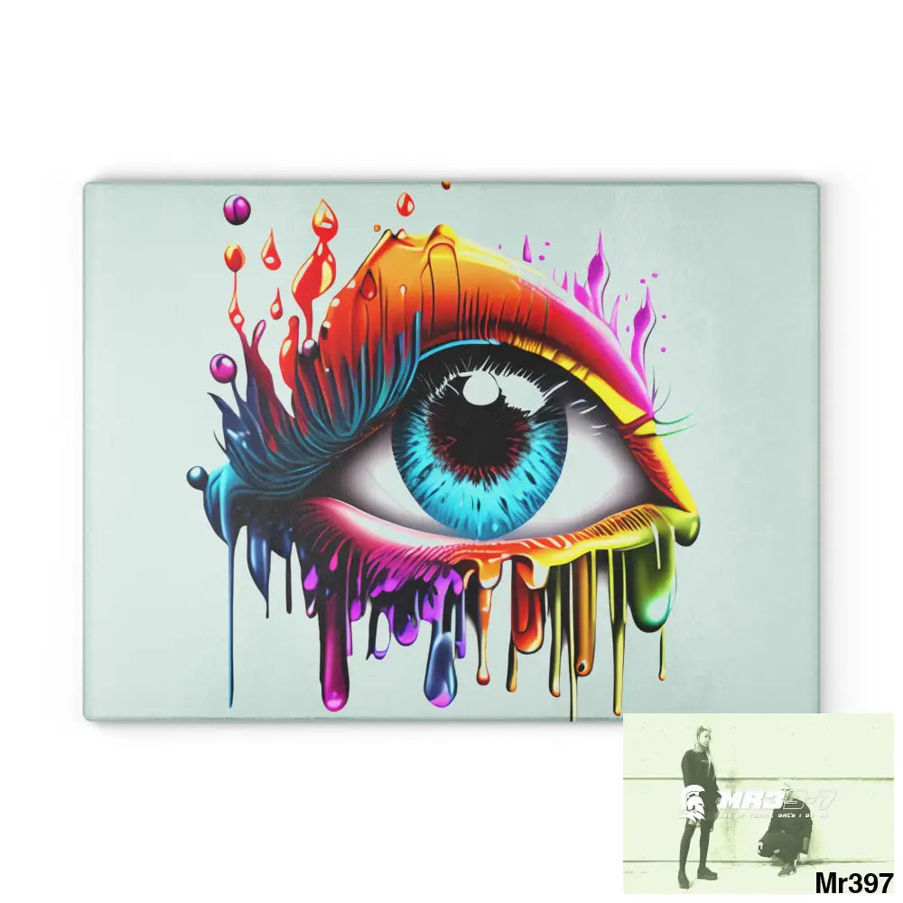 Colourful emotional dripping Glass Cutting Board 11’’ x 15’’ / Rectangle Home Decor