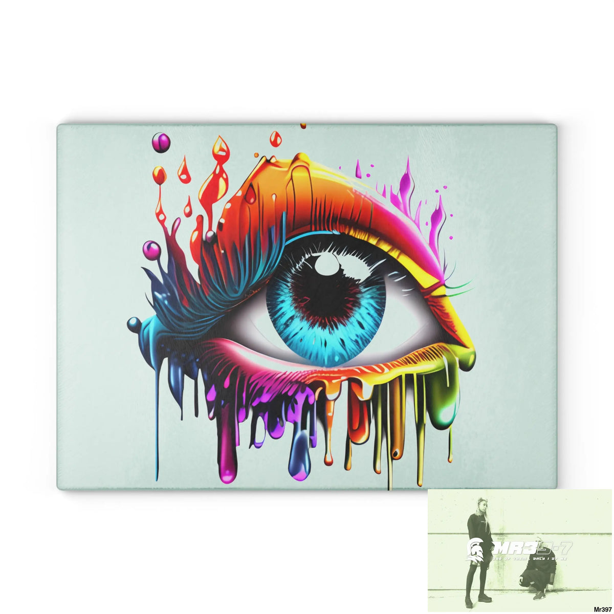 Colourful emotional dripping Glass Cutting Board 11’’ x 15’’ / Rectangle Home Decor