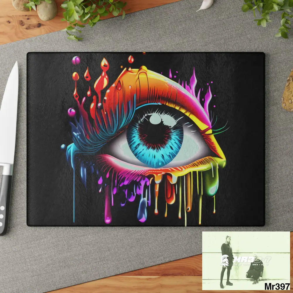 Colourful emotional dripping Glass Cutting Board Home Decor