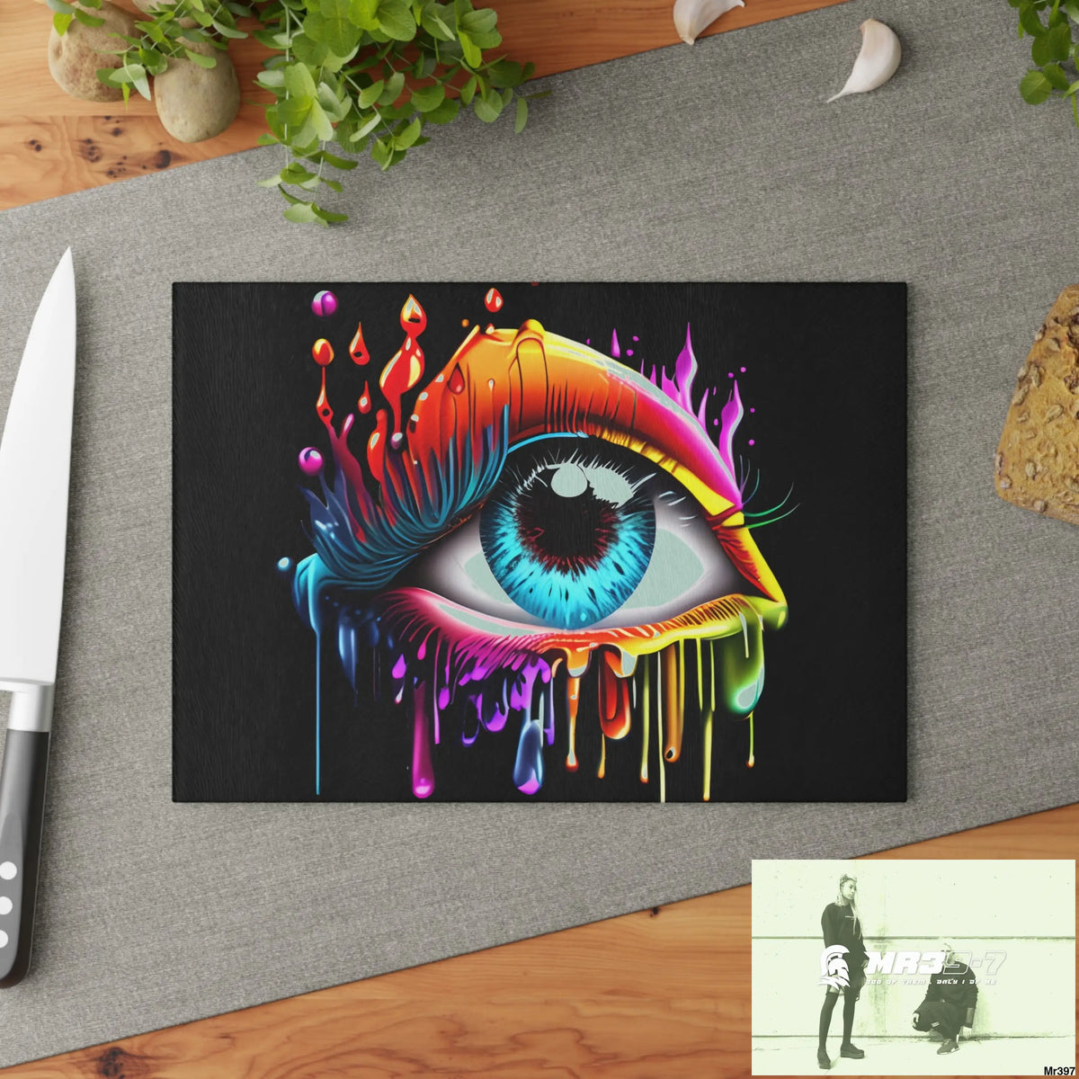 Colourful emotional dripping Glass Cutting Board Home Decor